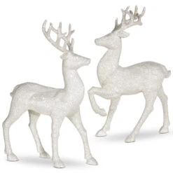 Raz 12.75" Set Of 2 White Glittered Deer Christmas Figures 3100812 -The Jolly Christmas Shop 3100812 30820.1686780249