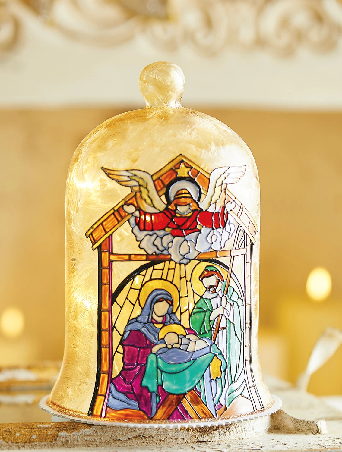 Raz 9" Holy Family Faux Stained Glass Lighted Cloche Christmas Decoration 4116345 3 Raz 9" Holy Family Faux Stained Glass Lighted Cloche Christmas Decoration 4116345