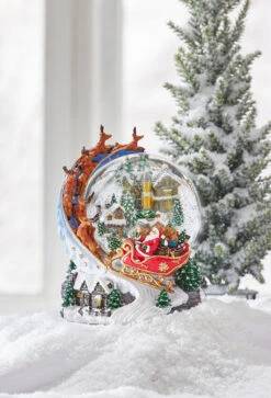 Raz 7.5" Santa And Sleigh Lighted Swirling Glitter Water Globe Christmas Snow Globe 4200758