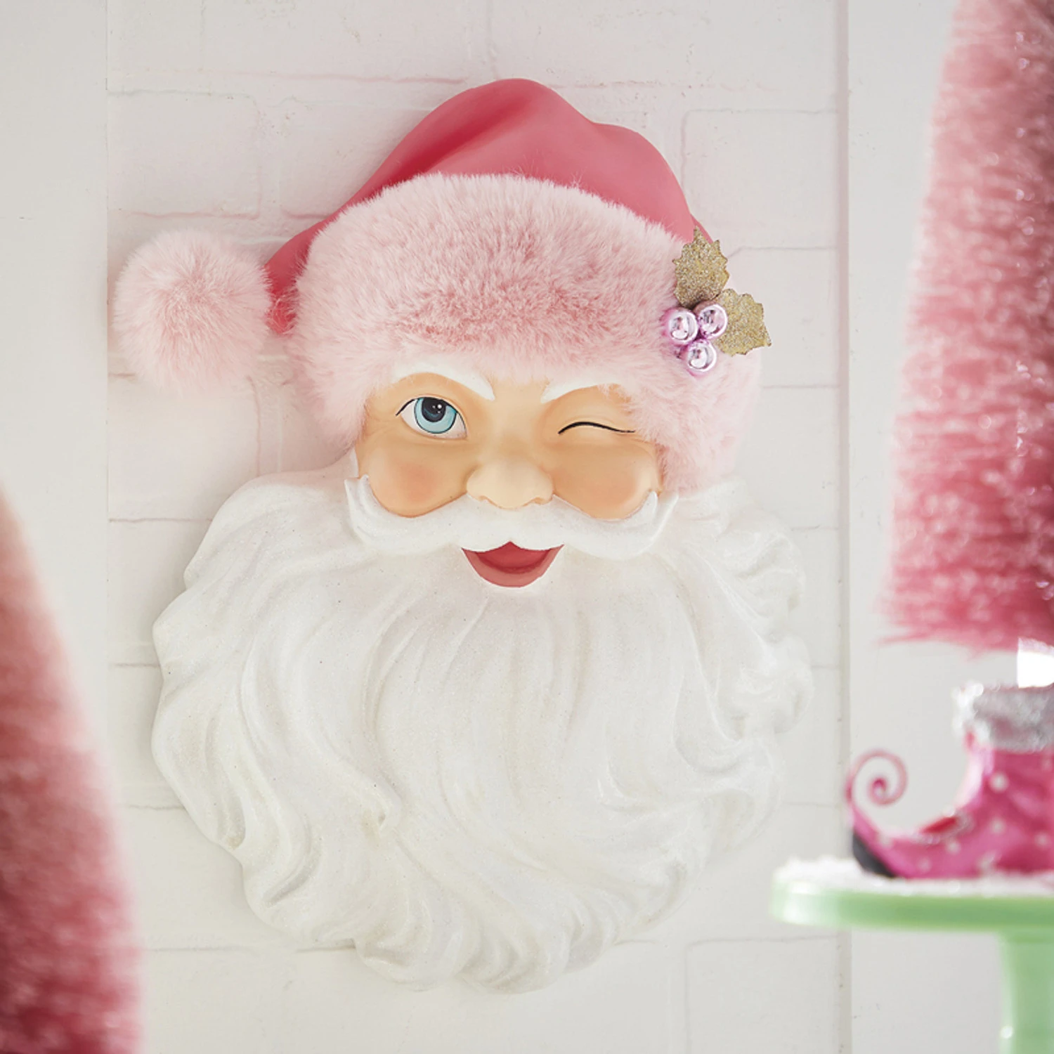 Raz 17" Santa Face With Pink Hat Christmas Wall Decoration 4210233 3 Raz 17" Santa Face With Pink Hat Christmas Wall Decoration 4210233