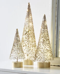 Raz Set Of 3 Lighted White Bottle Brush Trees With Gold Glitter 4215506