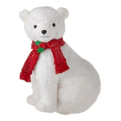 Raz 14.75" Glittered Plush Polar Bear With Scarf Christmas Figure 4216246 -The Jolly Christmas Shop 4216246b 63461.1648742899