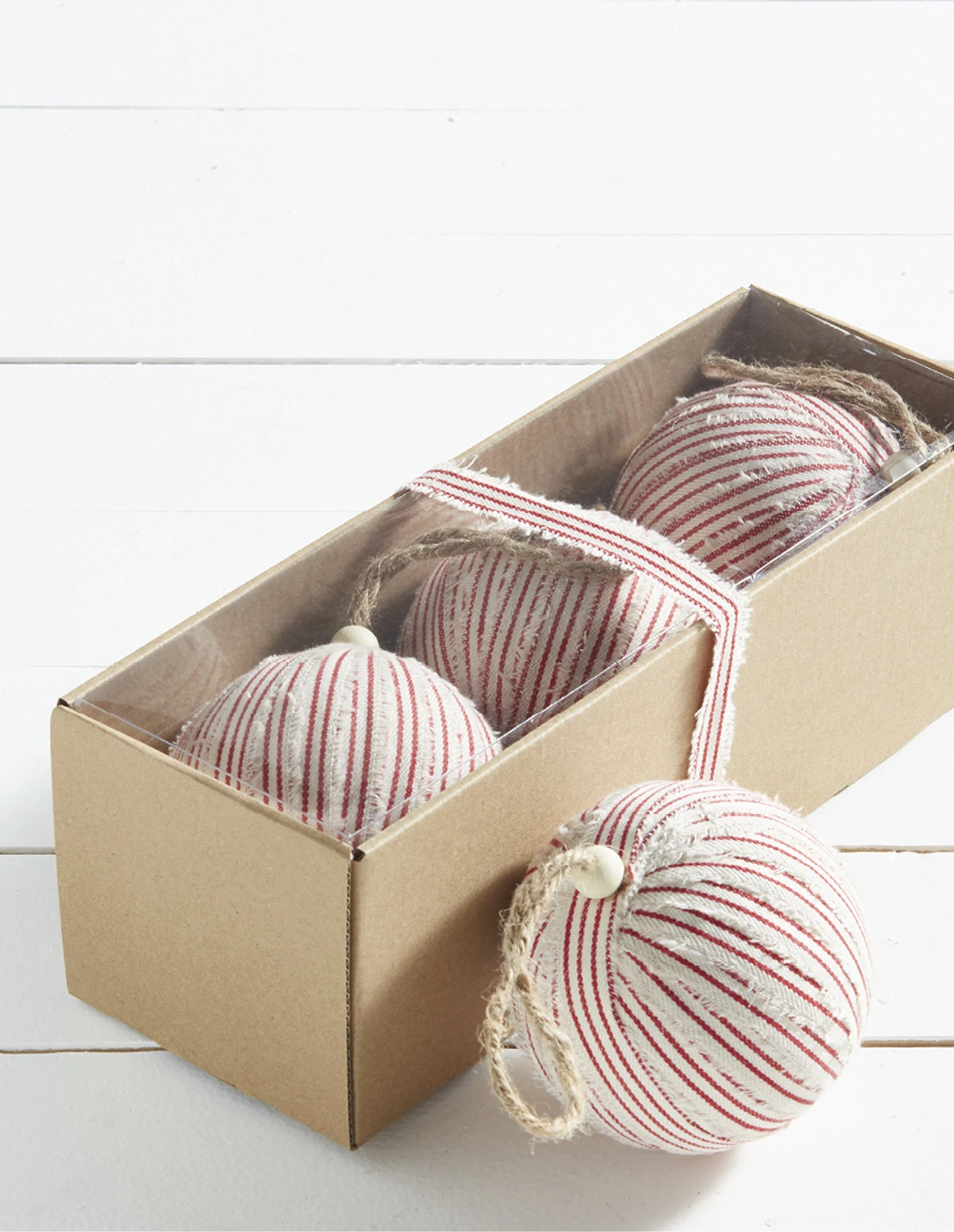 Raz Box Of 3 4" Red Ticking Stripe Christmas Ornaments 4220852 3 Raz Box Of 3 4" Red Ticking Stripe Christmas Ornaments 4220852