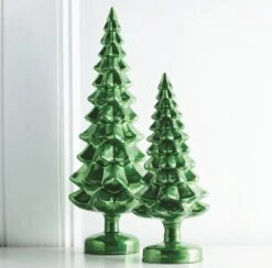 Raz Set Of 2 Green Glass Tree Christmas Decoration 4222940