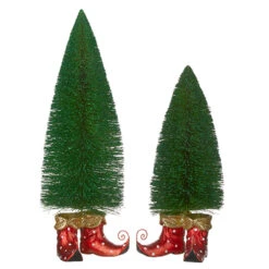 Raz Set Of 2 Green Glitter Bottle Brush Tree With Elf Shoes 4227111 -The Jolly Christmas Shop 4227111 84732.1649879369