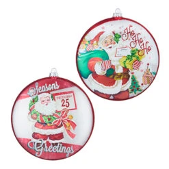 Raz 6.5" Season's Greetings Vintage Inspired Santa Disc Glass Christmas Ornament 4252889 -The Jolly Christmas Shop 4252889 02170.1657915062