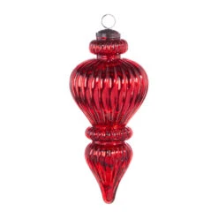 Raz 10" Large Red Ribbed Finial Glass Christmas Ornament 4300722 -The Jolly Christmas Shop 4300722 34171.1680800311
