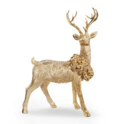 Raz Gold Laying Or Standing Deer With Wreath Christmas Decoration -The Jolly Christmas Shop 4301635 70329.1681229741