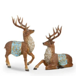 Raz 14" Deer With Blue Saddle Blanket Set Of 2 4312143 -The Jolly Christmas Shop 4312143 25187.1682364724
