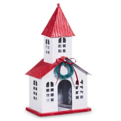 Raz 16.75" Red Roof Metal Church Christmas House 4312335 -The Jolly Christmas Shop 4312335 89778.1682369796