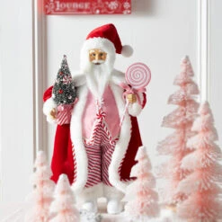 Raz 18" Peppermint Swirl Santa Christmas Figure With Pink Vest 4315531