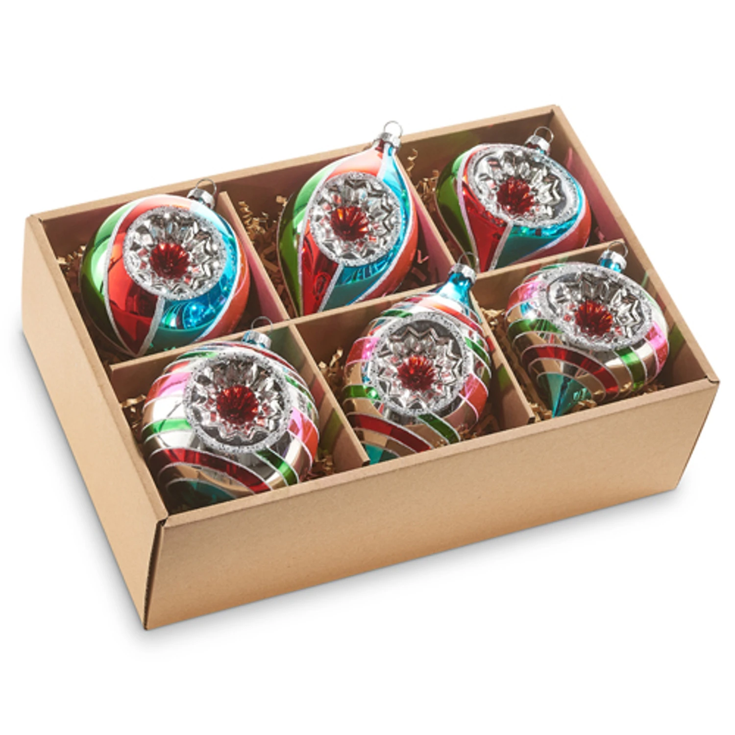 Raz Box Of 6 5.25" Multicolor Vintage Glass Christmas Ornaments 4320853 3 Raz Box Of 6 5.25" Multicolor Vintage Glass Christmas Ornaments 4320853