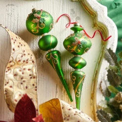 Raz 11.5" Large Green Holly Leaf Finial Glass Christmas Ornament 4322909