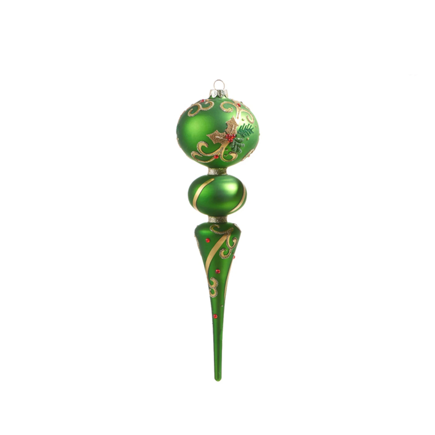 Raz 11.5" Large Green Holly Leaf Finial Glass Christmas Ornament 4322909 5 Raz 11.5" Large Green Holly Leaf Finial Glass Christmas Ornament 4322909 - Image 3