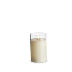 Uyuni 3.5" X 4",5", Or 6" Moving Flame Clear Glass Ivory Pillar Battery Candle -The Jolly Christmas Shop 4324027 26881.1686849989