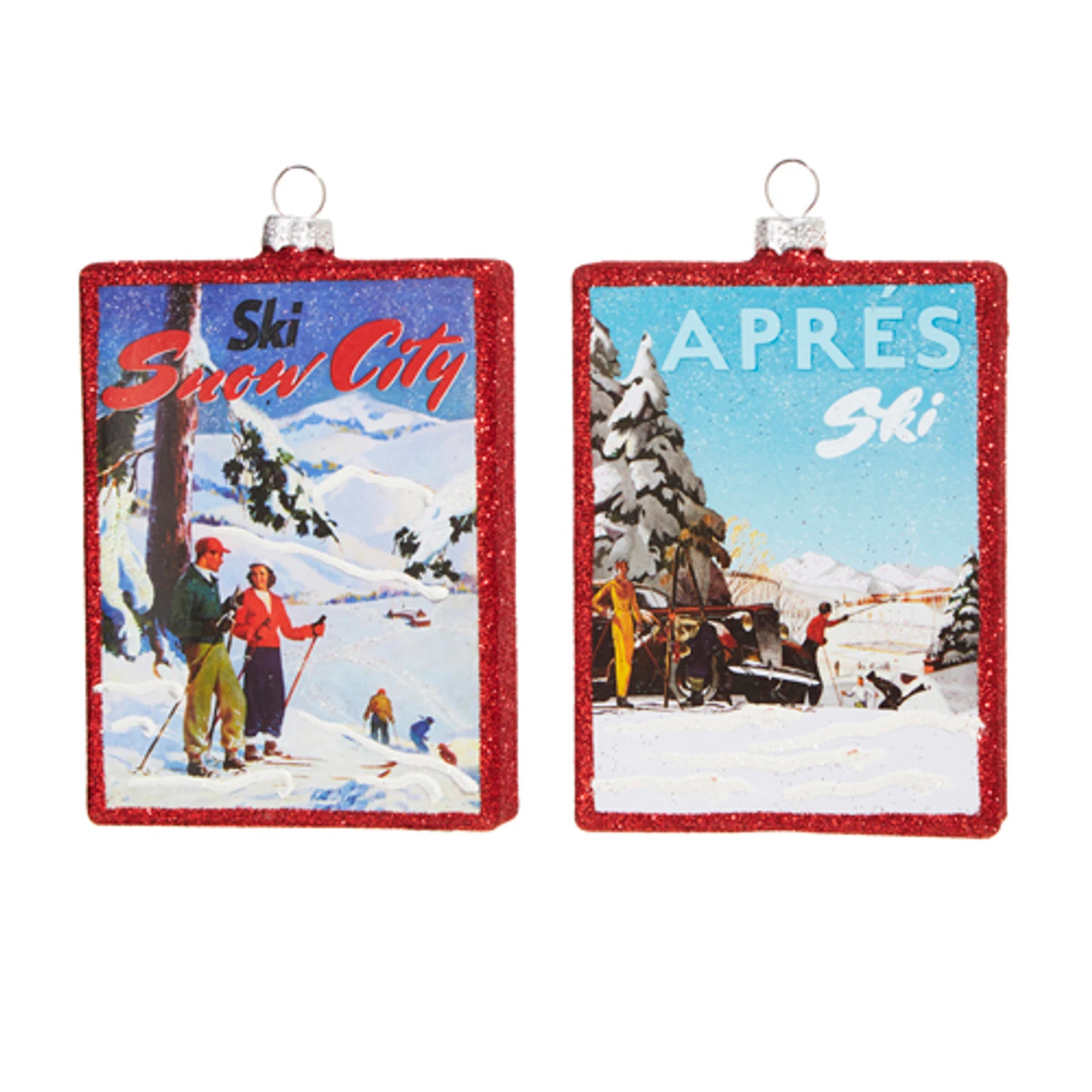 Raz 5" Set Of 2 Vintage Ski Glass Christmas Ornament 4324518 4 Raz 5" Set Of 2 Vintage Ski Glass Christmas Ornament 4324518 - Image 2