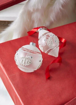 Raz 4" White Textured Pinecone Glass Christmas Ornament 4324587