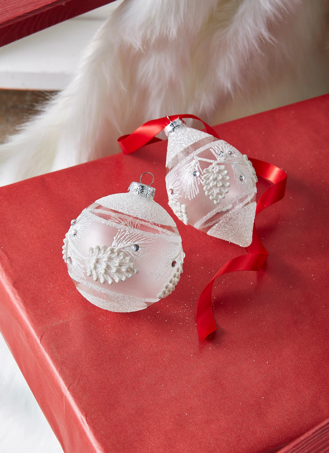 Raz 4" White Textured Pinecone Glass Christmas Ornament 4324587