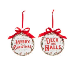 Raz 5" Holiday Greetings Disc Glass Christmas Ornament 4324605 -The Jolly Christmas Shop 4324605 11755.1684954716