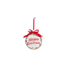 Raz 5" Holiday Greetings Disc Glass Christmas Ornament 4324605 -The Jolly Christmas Shop 4324605a 49445.1684954721