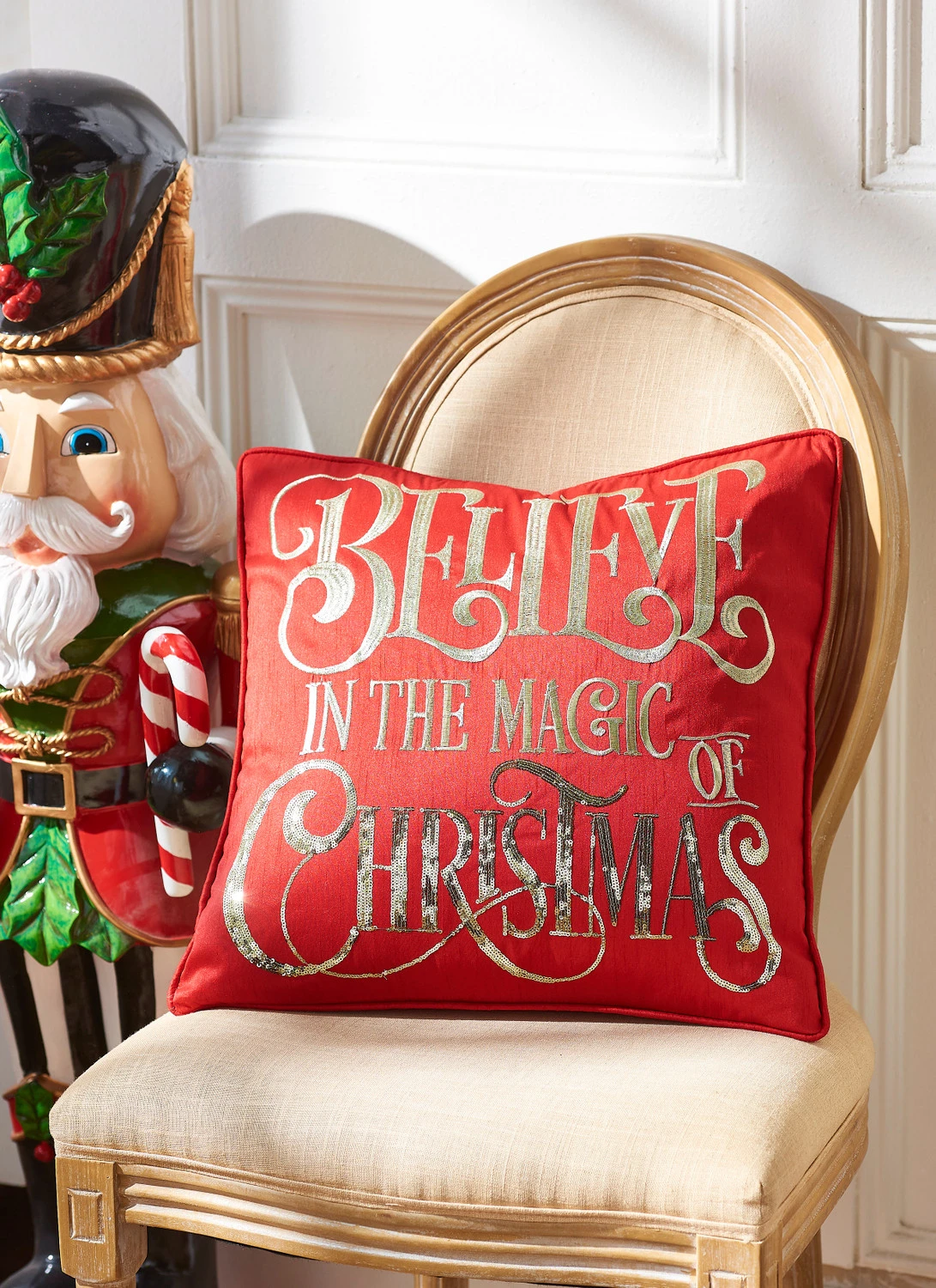 Raz 18" Red Believe Christmas Pillow 4327709 3 Raz 18" Red Believe Christmas Pillow 4327709