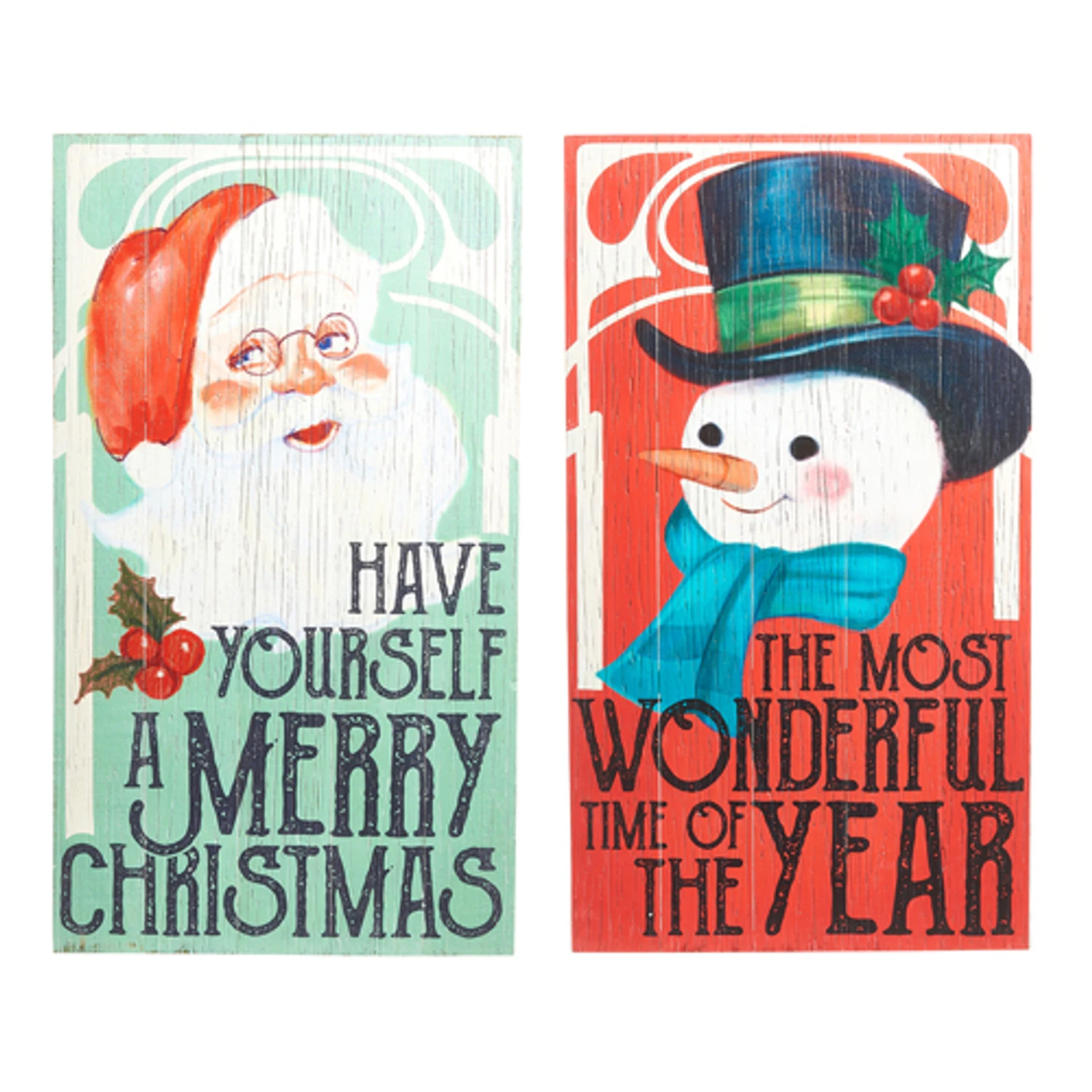Raz Set Of 2 28" Vintage Christmas Snowman And Santa Wood Wall Art Signs 4328035 4 Raz Set Of 2 28" Vintage Christmas Snowman And Santa Wood Wall Art Signs 4328035 - Image 2