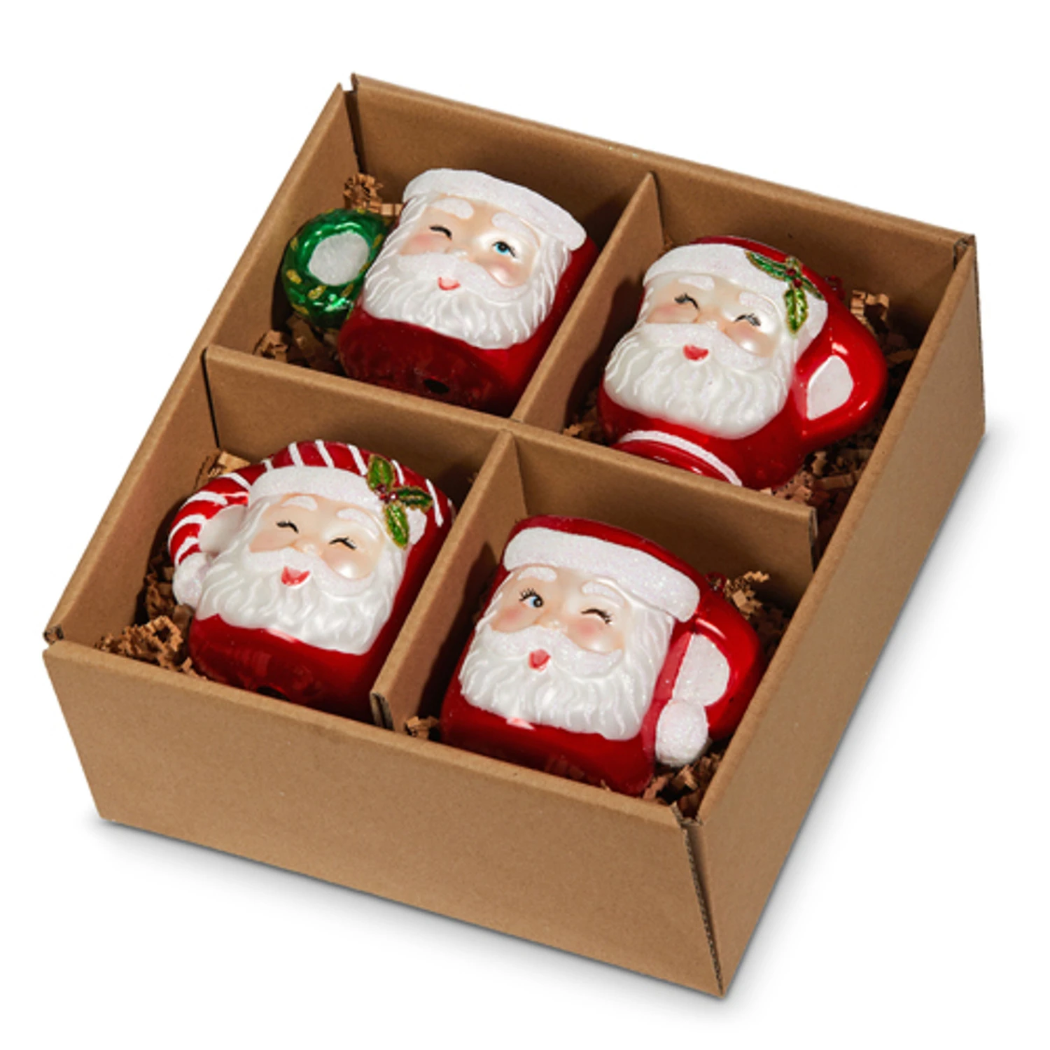 Raz Set Of 4 Boxed Santa Mug Glass Christmas Ornament 4352887 3 Raz Set Of 4 Boxed Santa Mug Glass Christmas Ornament 4352887