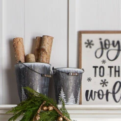 Raz Set Of 2 Galvanized Buckets With Trees Christmas Decorations 4355001