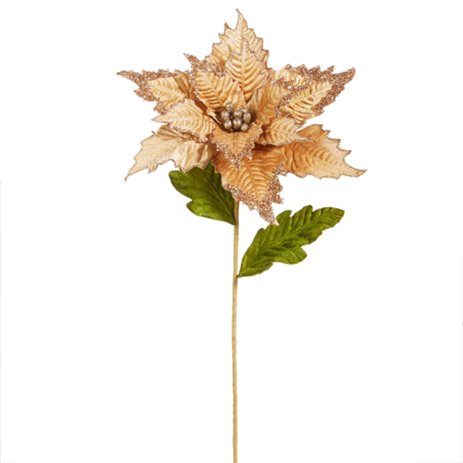 Raz 27" Champagne Gold Velvet Poinsettia Stem Christmas Tree Pick F4306732 4 Raz 27" Champagne Gold Velvet Poinsettia Stem Christmas Tree Pick F4306732 - Image 2
