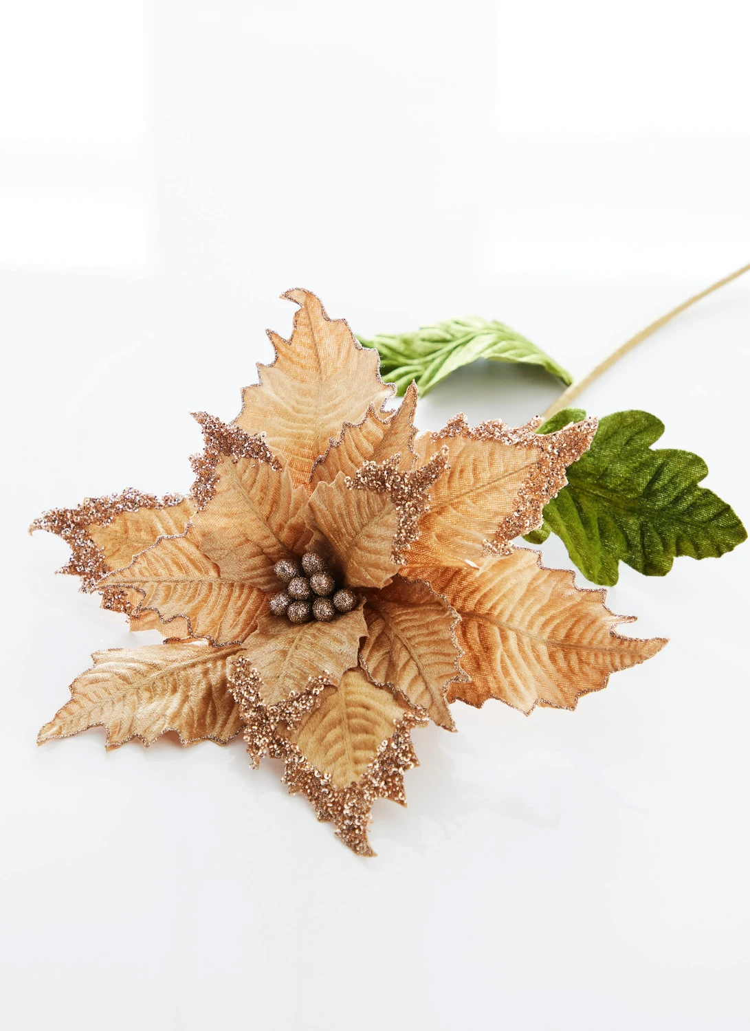 Raz 27" Champagne Gold Velvet Poinsettia Stem Christmas Tree Pick F4306732 3 Raz 27" Champagne Gold Velvet Poinsettia Stem Christmas Tree Pick F4306732