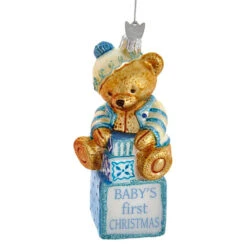 Kurt Adler 5" Noble Gems Pink Or Blue Baby's First Christmas Baby Bear Glass Christmas Ornament NB1675 -The Jolly Christmas Shop NB1675b 98294.1653415201