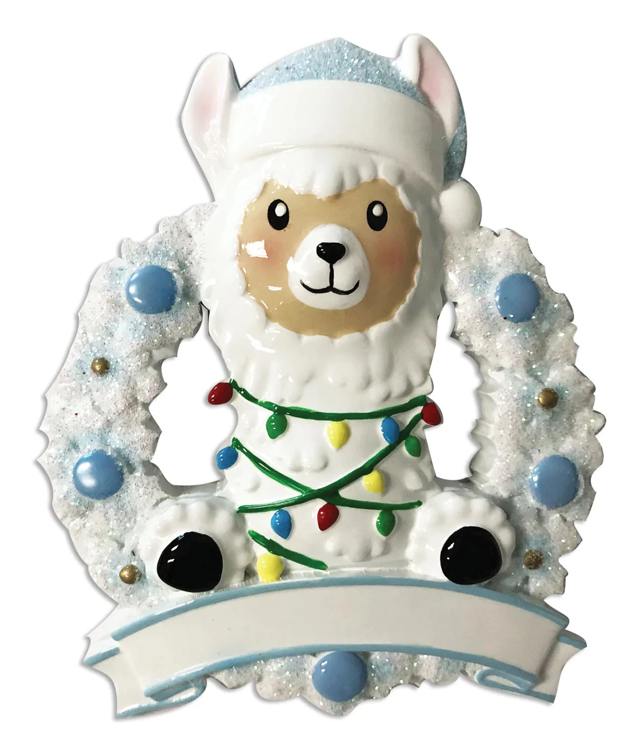 Baby Llama In Blue Wreath Personalized Christmas Ornament OR1903-B 3 Baby Llama In Blue Wreath Personalized Christmas Ornament OR1903-B