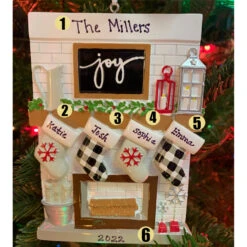 5" Fireplace Mantle Stocking Family Of 4 Personalized Christmas Ornament OR2030-4