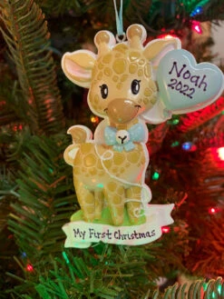 Giraffe Blue Balloon Personalized Christmas Ornament OR2236-M -The Jolly Christmas Shop OR2236 M 28385.1664988188