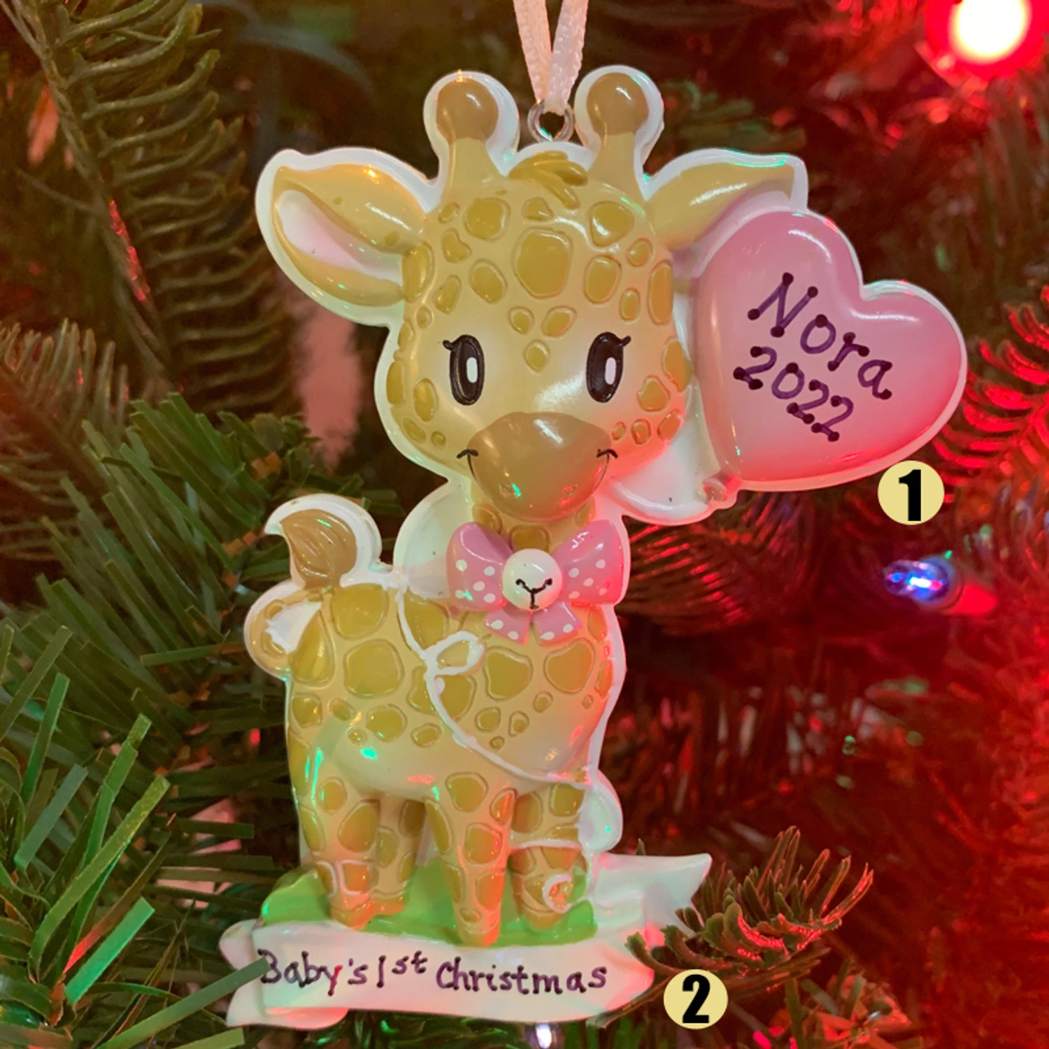 Giraffe Pink Balloon Personalized Christmas Ornament OR2236-F 3 Giraffe Pink Balloon Personalized Christmas Ornament OR2236-F