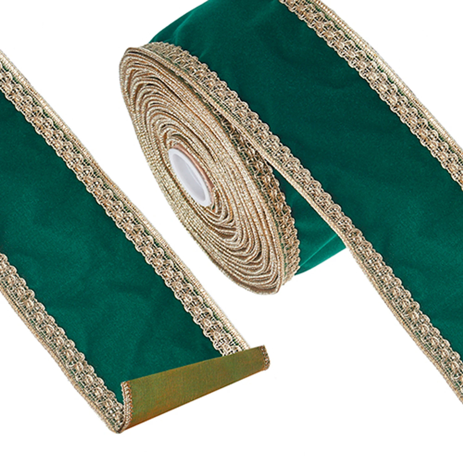 Raz 4" Green And Gold Trim Velvet Wired Christmas Ribbon R4227734 3 Raz 4" Green And Gold Trim Velvet Wired Christmas Ribbon R4227734