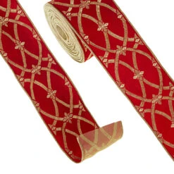 Raz 4" Red And Gold Patterned Wired Christmas Ribbon R4327721 -The Jolly Christmas Shop R4327721 15905.1686747332