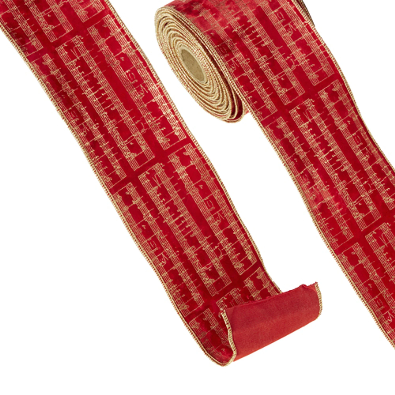 Raz 4" Red Velvet Sheet Music Wired Christmas Ribbon R4371785 4 Raz 4" Red Velvet Sheet Music Wired Christmas Ribbon R4371785 - Image 2