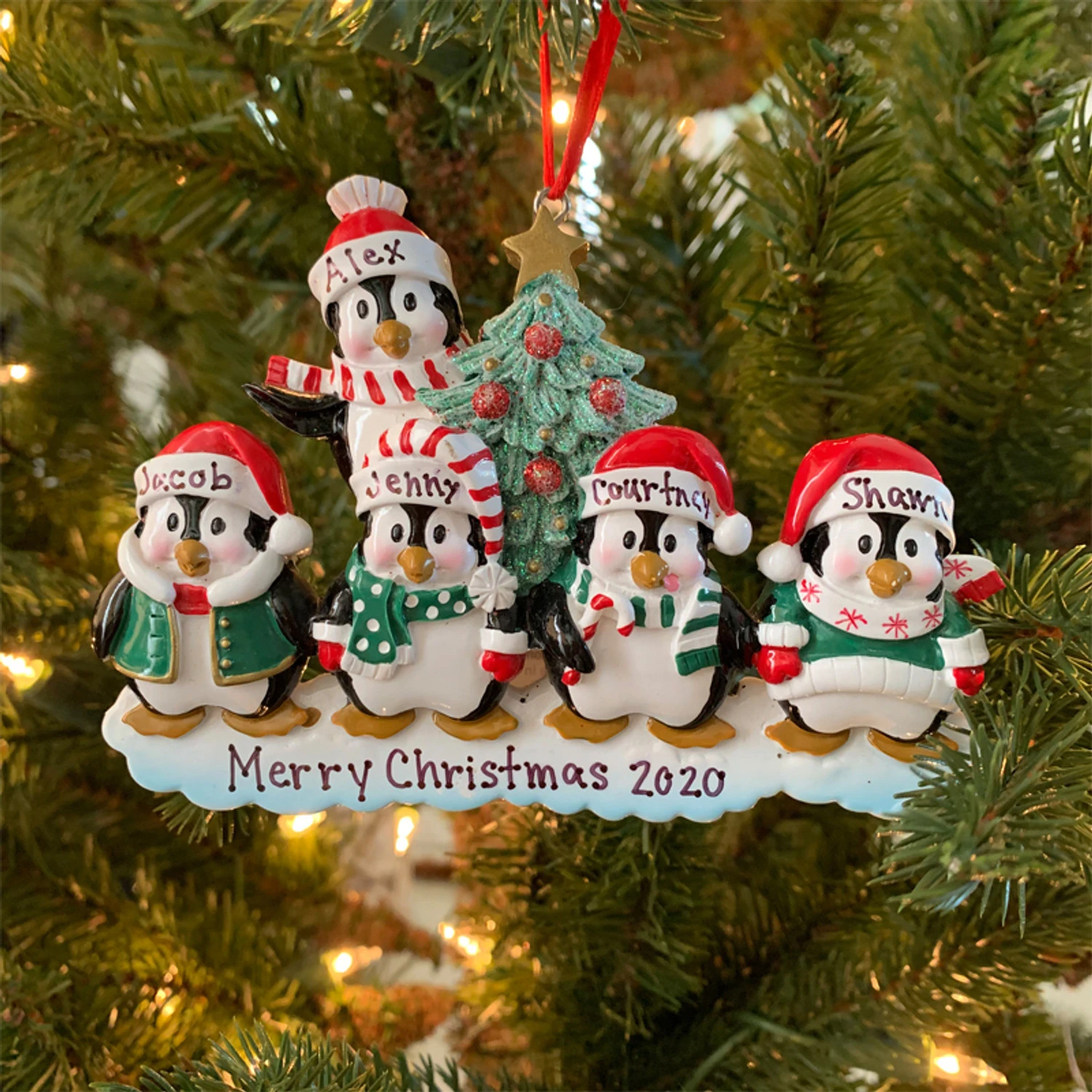 Family Personalized Christmas Ornament With 5 Penguins 4 Family Personalized Christmas Ornament With 5 Penguins - Image 2