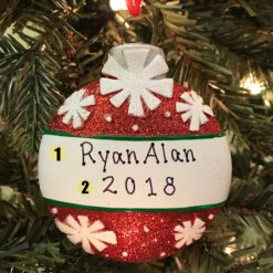 Red With Snowflakes Ball Personalized Christmas Ornament -The Jolly Christmas Shop api1tn4sp 22397.1646091896