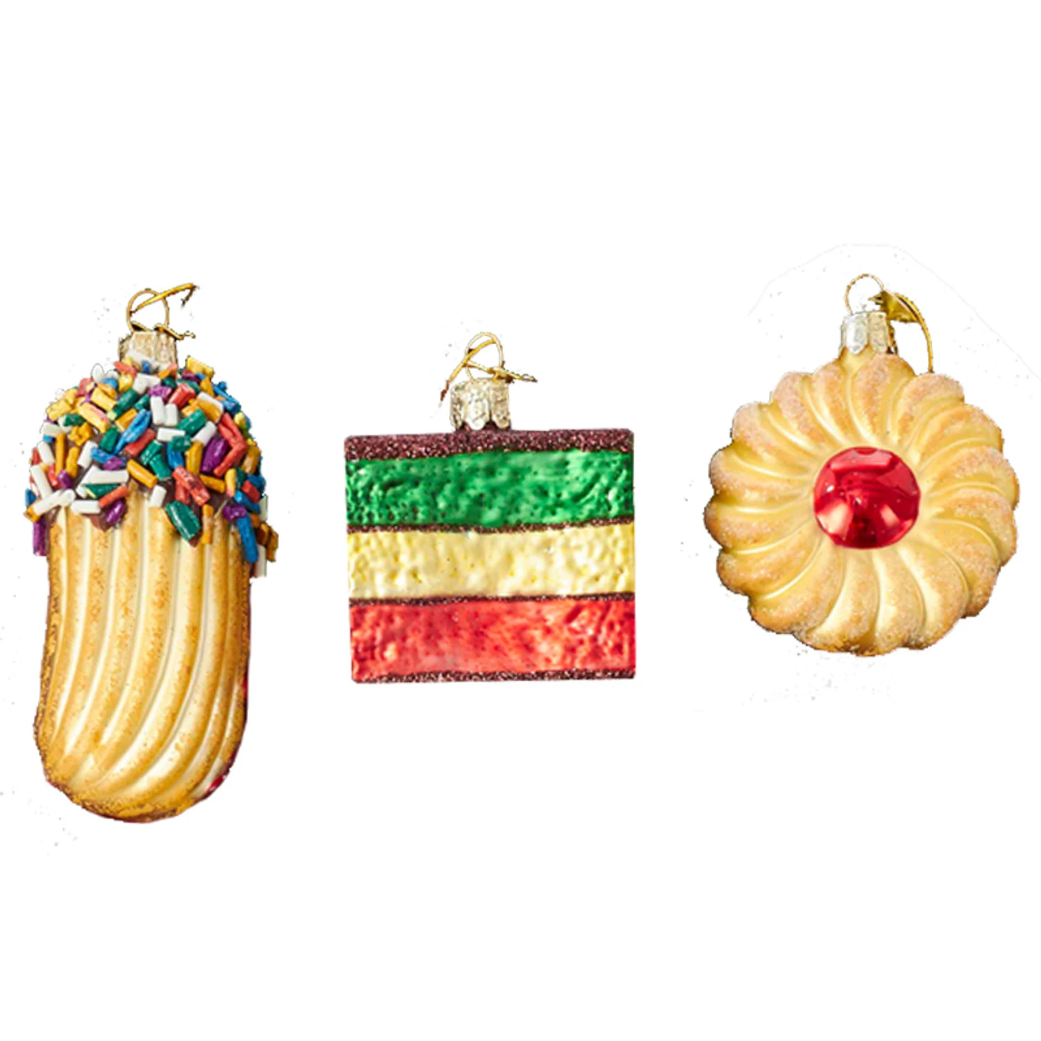 Kurt Adler 2.5" Noble Gems Set Of 3 Cookies Glass Christmas Ornament NB1199 3 Kurt Adler 2.5" Noble Gems Set Of 3 Cookies Glass Christmas Ornament NB1199