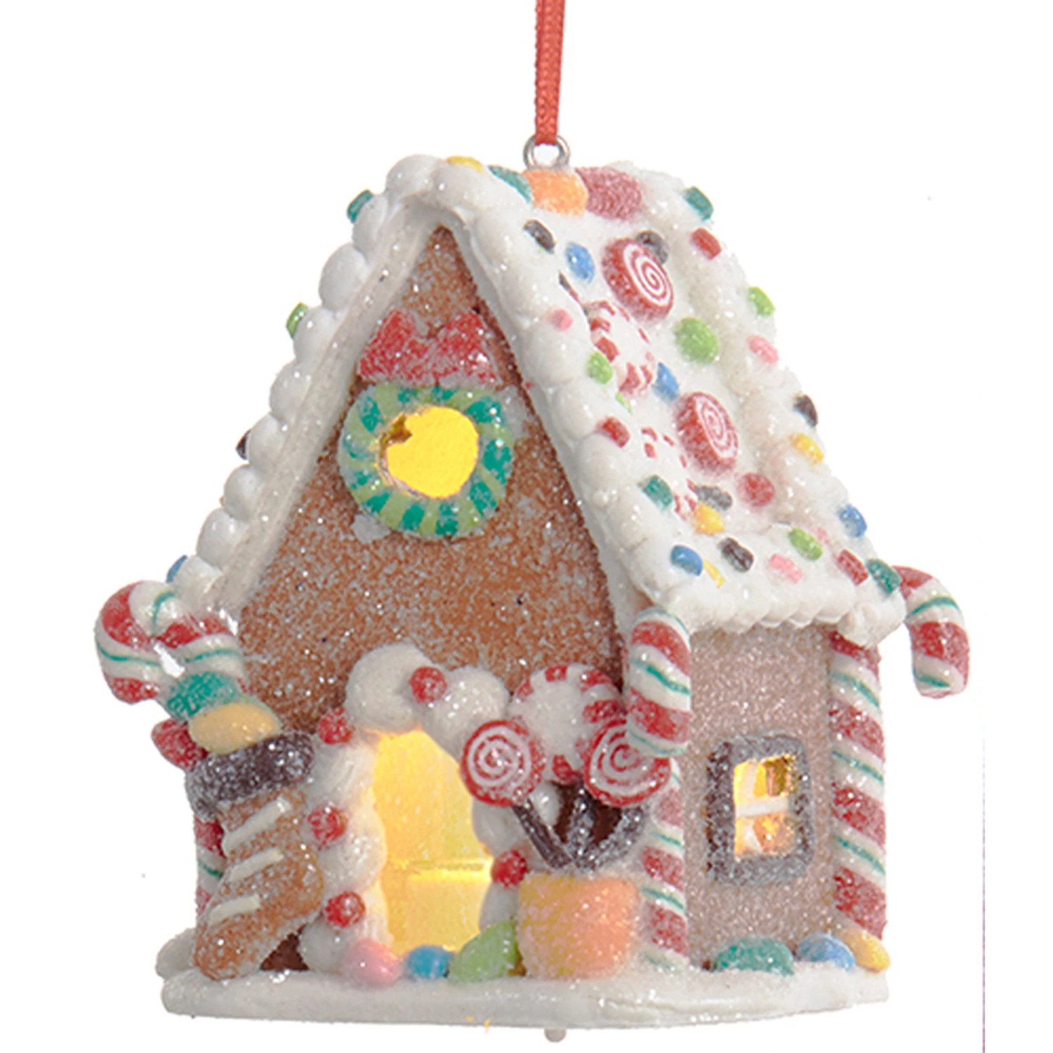 Kurt Adler 3.75" LED Lighted Claydough Candy Gingerbread House Christmas Ornament D4043 4 Kurt Adler 3.75" LED Lighted Claydough Candy Gingerbread House Christmas Ornament D4043 - Image 2