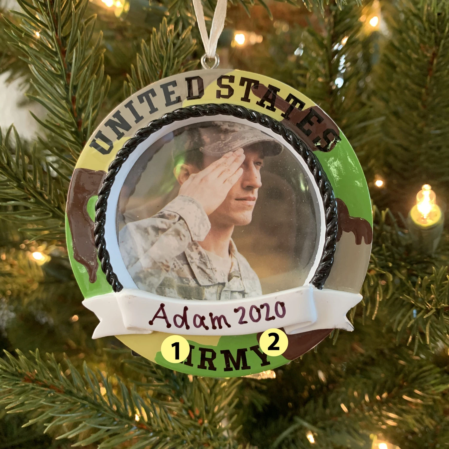 Personalized Camo Army Frame Christmas Ornament 3 Personalized Camo Army Frame Christmas Ornament