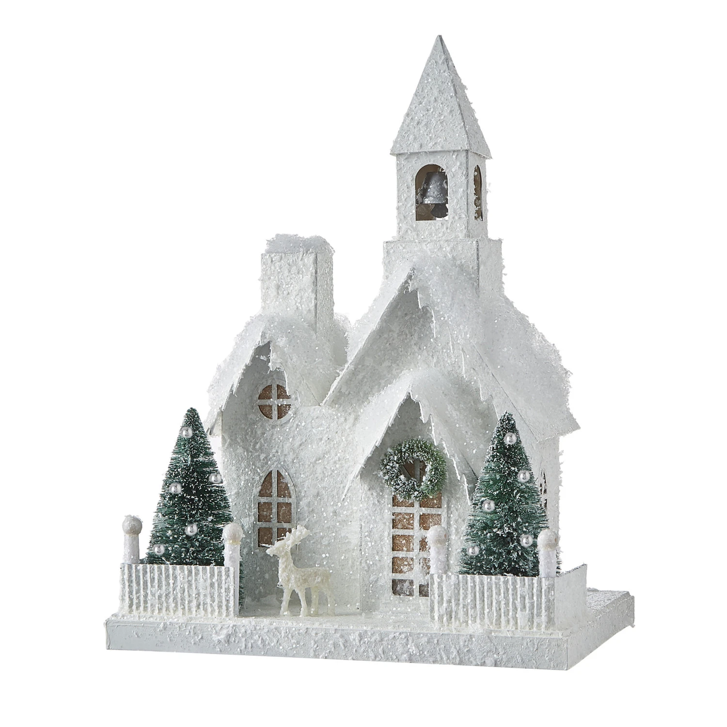Raz White Flocked LED Lighted Battery Operated Christmas House 4 Raz White Flocked LED Lighted Battery Operated Christmas House - Image 2