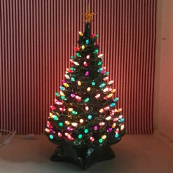 21.5"Medium 1950's Lighted Green Ceramic Christmas Tree