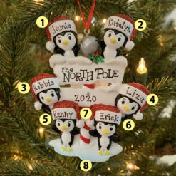 Penguin Family Of 6 At The North Pole Personalized Christmas Ornament OR1739-6