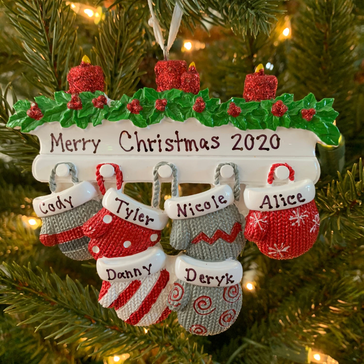 Family Personalized Christmas Ornament With 6 Mittens 4 Family Personalized Christmas Ornament With 6 Mittens - Image 2