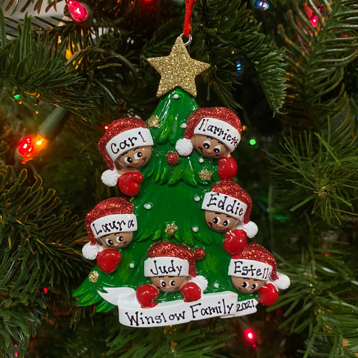 African American Christmas Tree Family Of 6 Personalized Christmas Ornament AA827-6 4 African American Christmas Tree Family Of 6 Personalized Christmas Ornament AA827-6 - Image 2