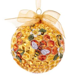 Kurt Adler 3.5" Gold Faceted Honeycomb Bee Glass Christmas Ornament T2702 -The Jolly Christmas Shop apiftqd5r 69511.1646091958