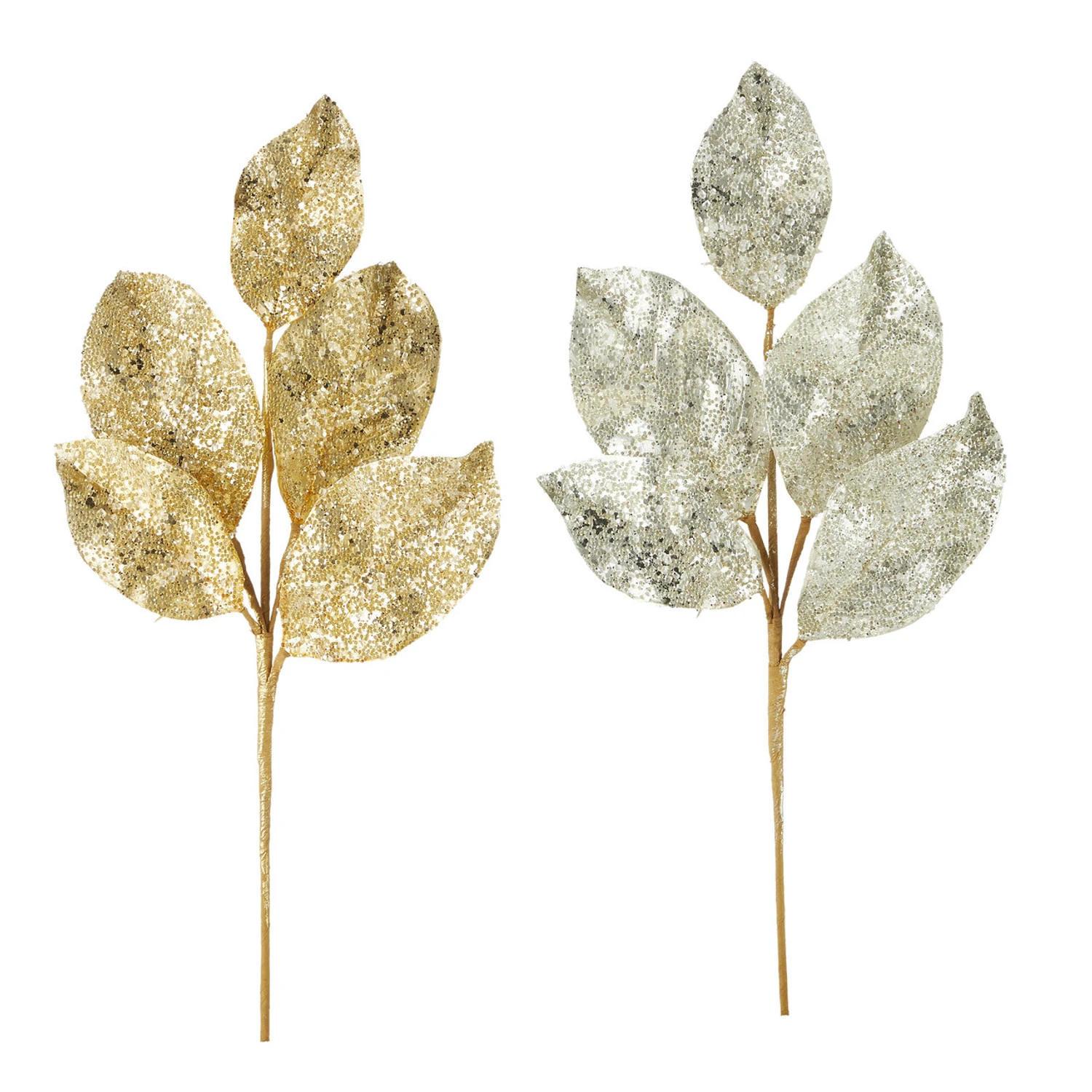 Raz 24" Silver Or Gold Beaded Metallic Leaf Christmas Spray F4106650 4 Raz 24" Silver Or Gold Beaded Metallic Leaf Christmas Spray F4106650 - Image 2